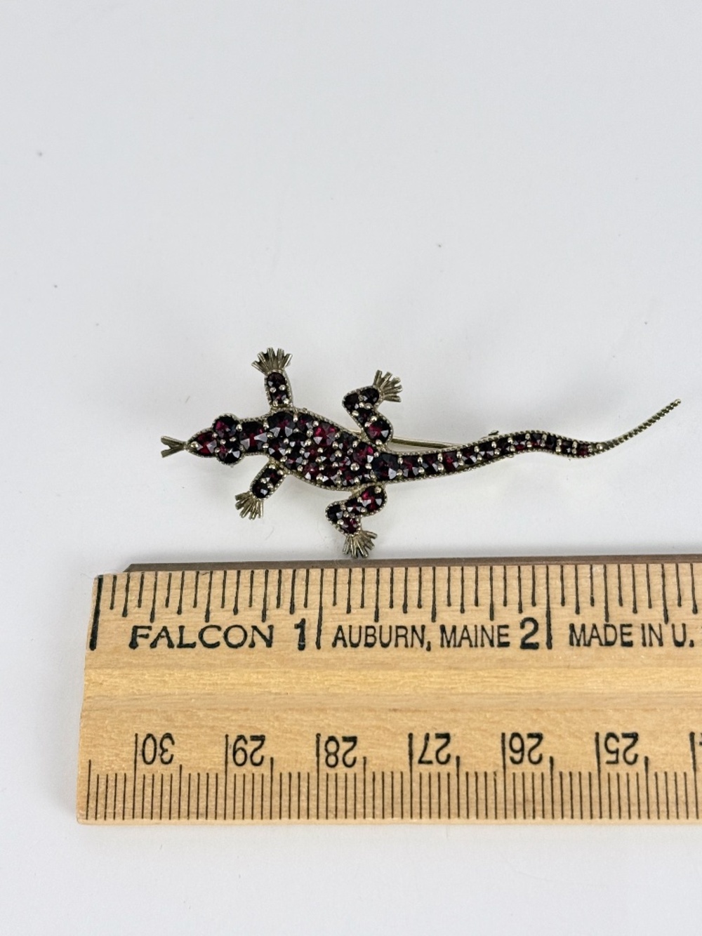 Victorian Bohemian Garnet Lizard Brooch in Vermeil Sterling Silver